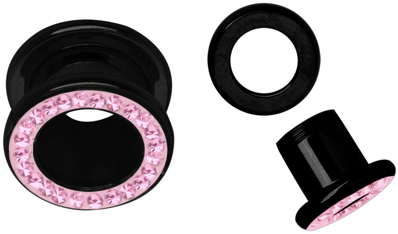 Bild von Acryl Ohr Piercing Epoxy Flesh Tunnel schwarz mit Steinen