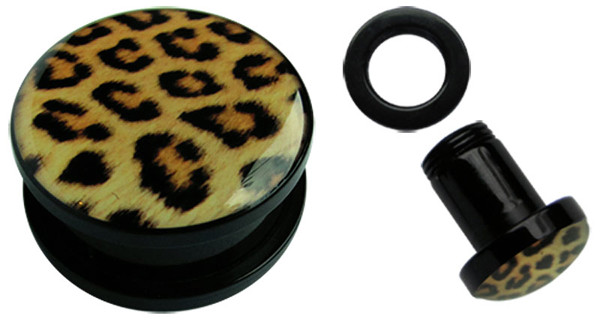 Bild von Ohr Piercing Schmuck Acryl Plug mit Leoparden Muster, schraubbar