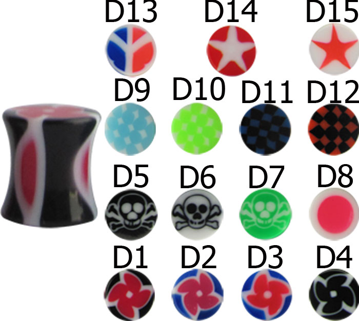 Bild von Acryl Piercing Schmuck Plug 8 mm mit verschiedenen Motiven