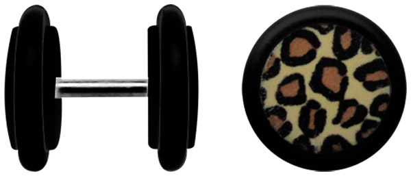 Bild von Acryl Ohrpiercing Fake Plug mit Leopardenmuster + 1,2 mm Stab