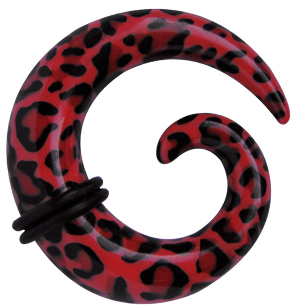 Bild von Ohr Piercing Schmuck Dehn Spirale aus Acryl in 4-10 mm, rot gefleckt