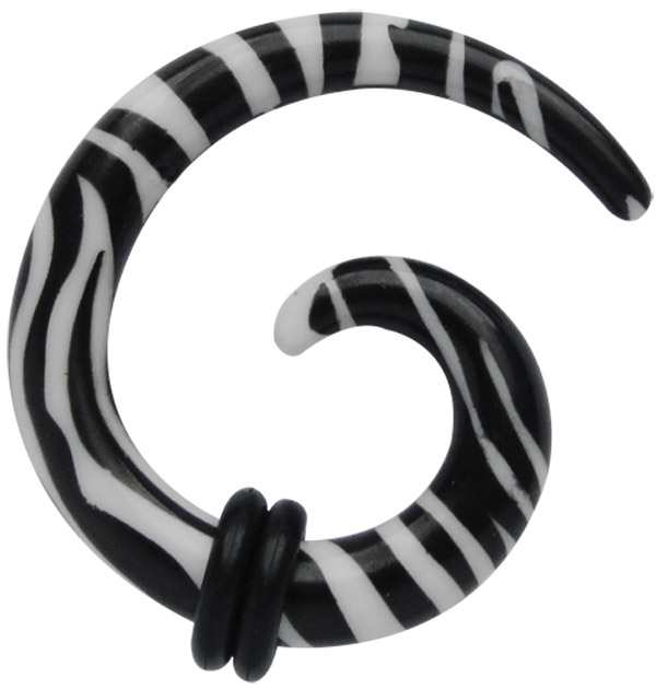 Ohrpiercing Dehn Spirale aus Acryl mit Zebrastreifen