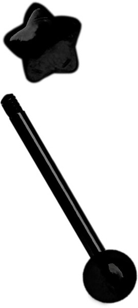 Bild von Zungenpiercing Stab Stahl mit Stern 8 mm in schwarz, Helix Piercing