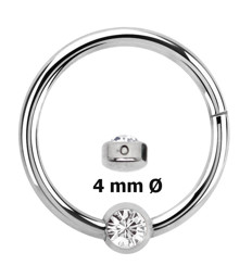 Bild von Lippenpiercing 316l Stahl Ring BCR, Clicker mit 4 mm Steinplatte in 1,2 mm
