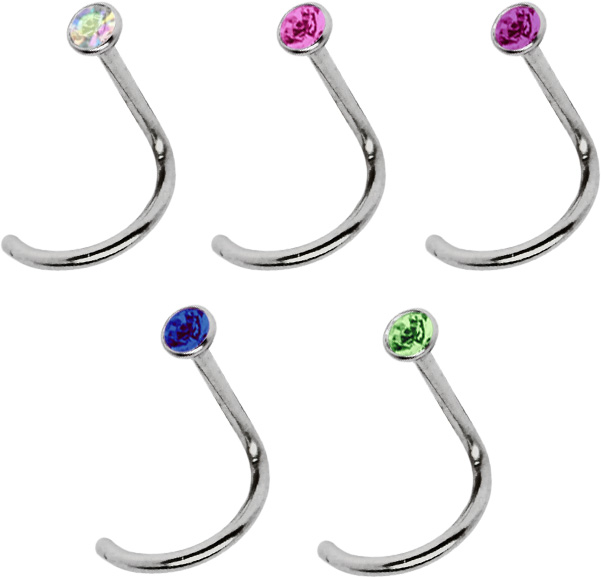 Piercing Titan Set mit 5 Nasenstecker 1,0 mm, Spirale